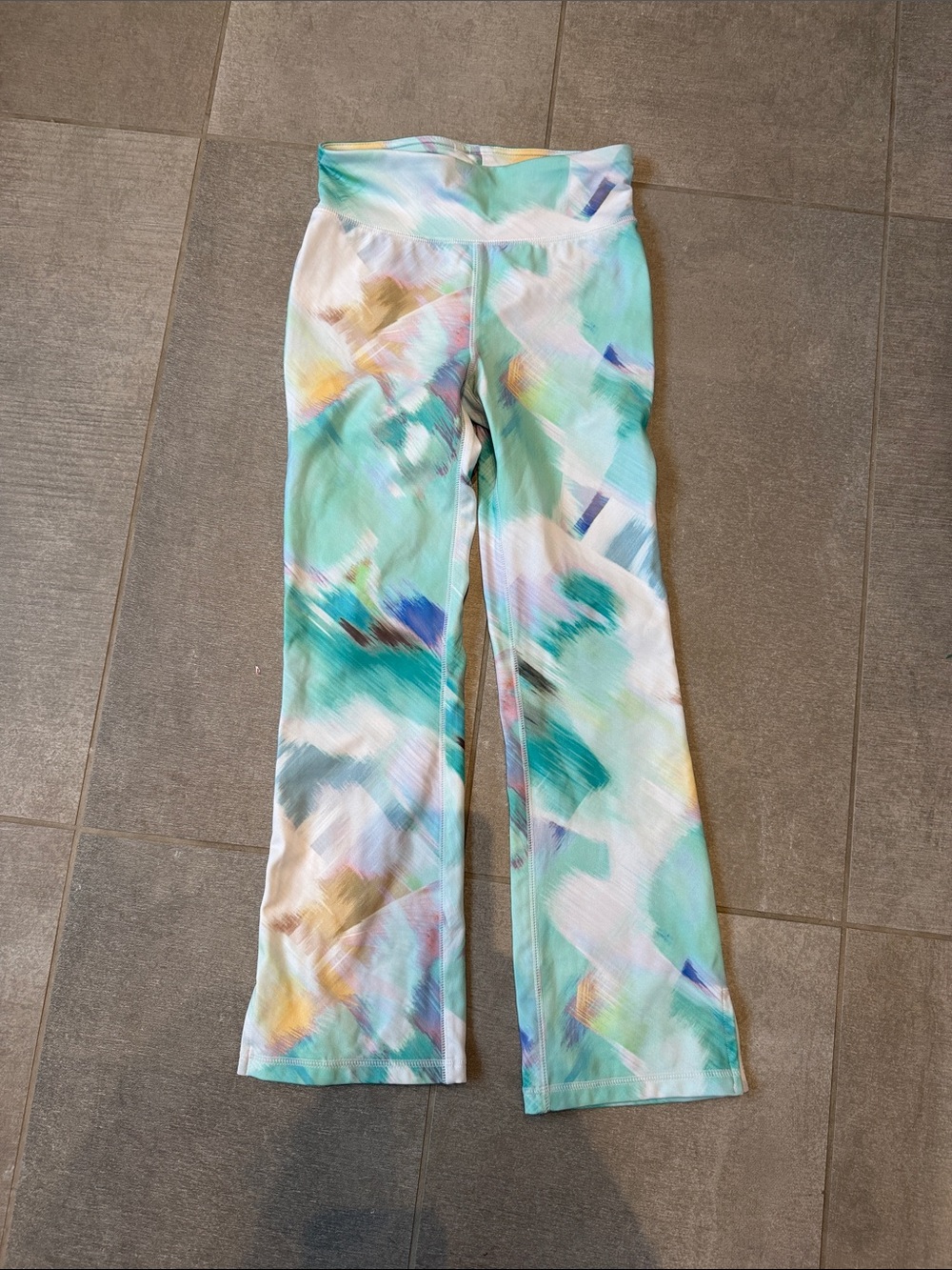 NWOT Joe Fresh Mint Multi Pastel Watercolor Flared Leggings